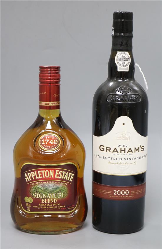 A bottle of Grahams late vintage port 2000 and a bottle of Appleton Estate blended whisky